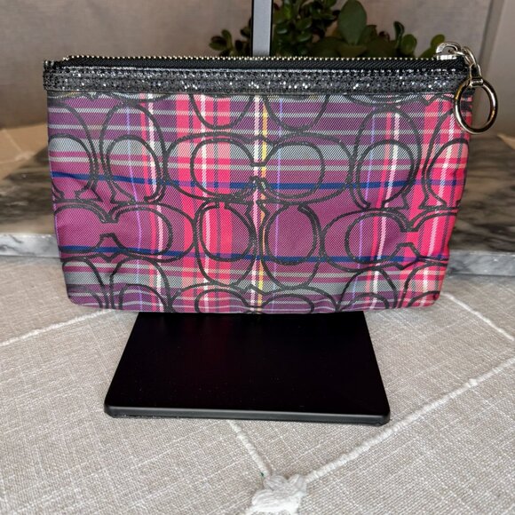 Coach Poppy Tartan Clutch - Purple Canvas w/ Glitter CC Logo - Picture 4 of 7